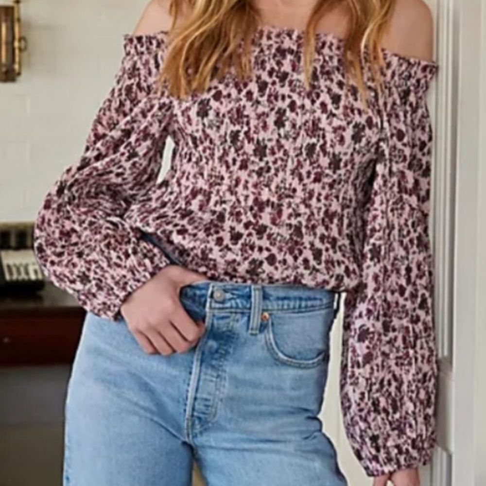 Free people pretty petal smocked off shoulder‎ bodysuit